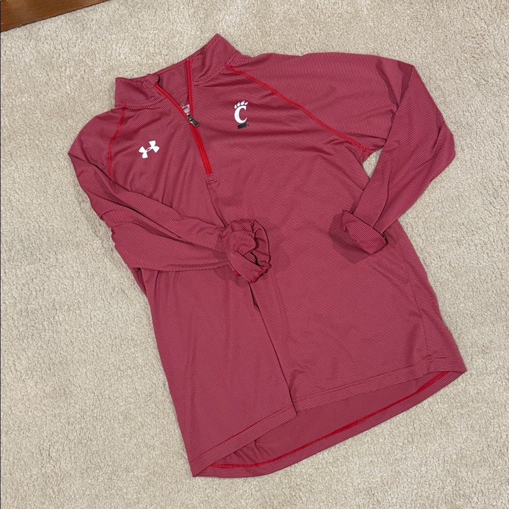 UC Bearcats Under Armour Red striped Quarter-Zip Pullover heat gear